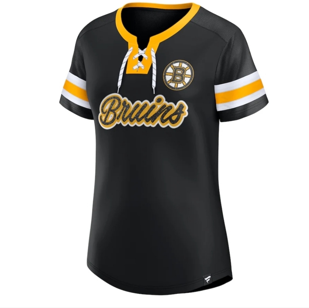 Fanatics Black Boston Bruins Iconic Athena Lace-Up T-Shirt Size XL